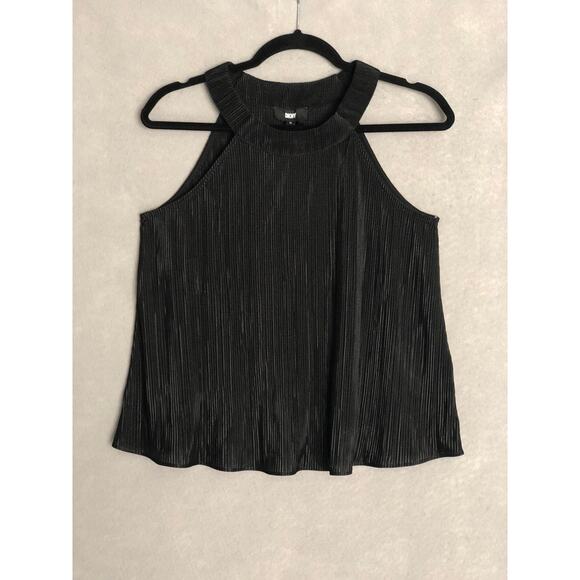 DKNY Women's XS Halter Pleated Top Black NEW - Picture 1 of 6
